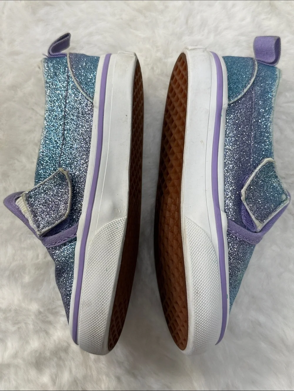 Vans Classic Slip-On Toddler 8 Glitter Iridescent Blue Purple Sparkle Shoes